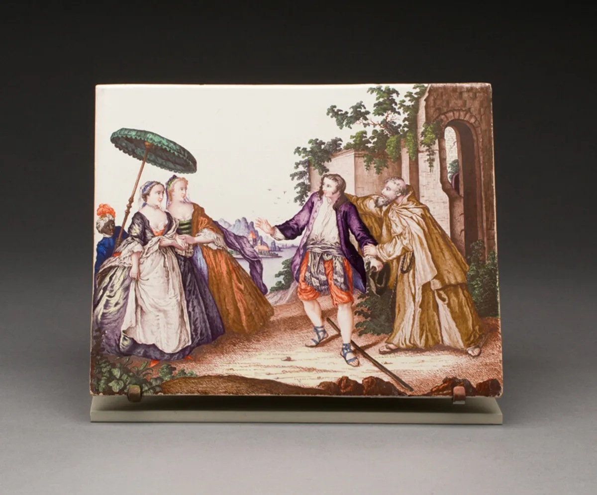 Plaque: The Geese of Brother Phillippe (Les Oies du Frere Philippe), Künersberg Faience Manufactory, c. 1750