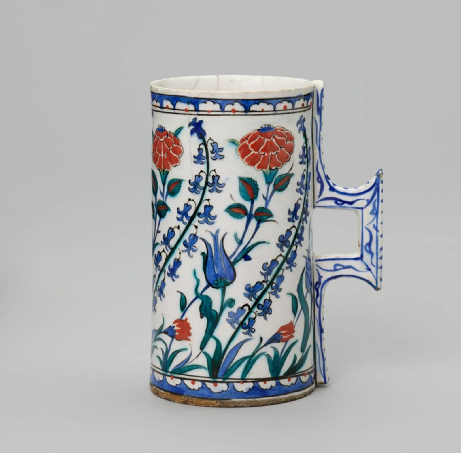 Tankard (Hanap) with Tulips, Hyacinths, Roses, and Carnations, Islamic, Ottoman dynasty (1299–1923), Late 16th century